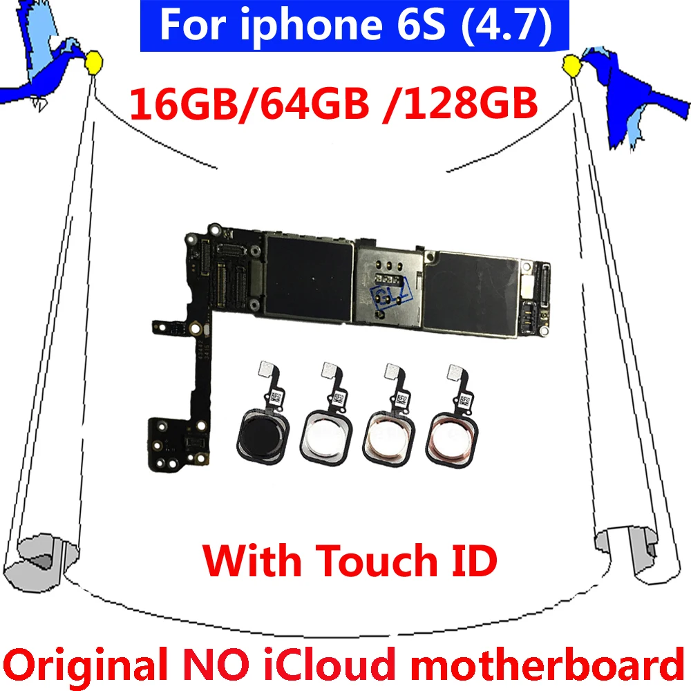 Хорошая работа для iphone 6 S 100% оригинальная материнская плата с/без touch ID 16 Гб 64 128 ГБ