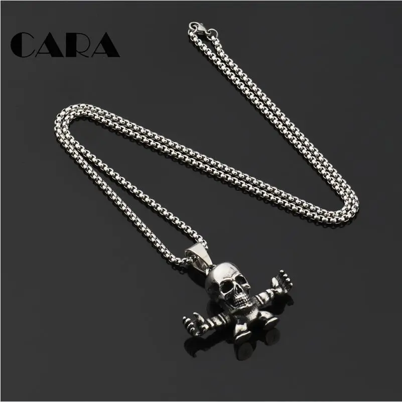 

2019 NEW Casting 316L stainless steel Cute human skelenton pendant & necklace lovely skull charm necklace for men CAGF0415