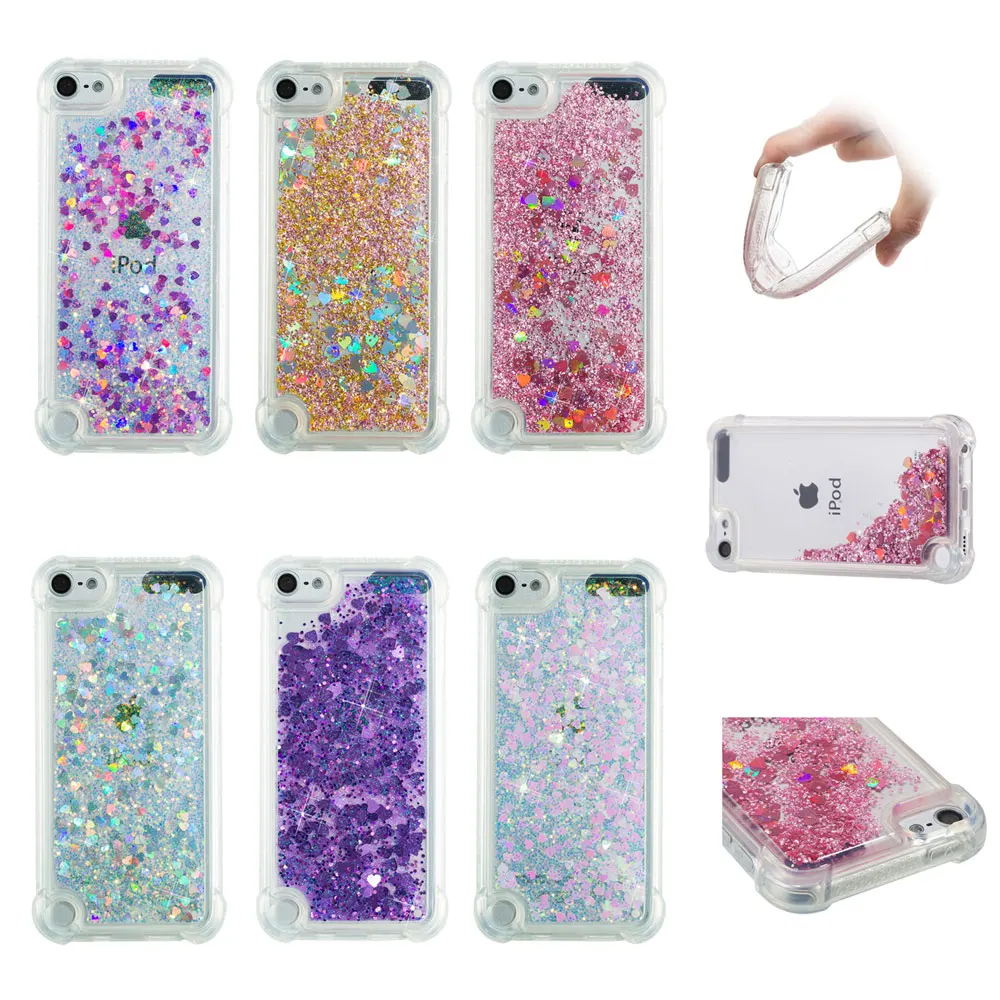 Luxury Water Liquid Phone Case for iPod iTouch 5 & 6 Sparkle Quicksand Glitter Star TPU Anti Knock Cover for Apple iPod Touch 6