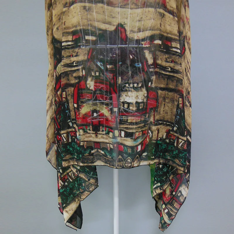 Повседневная шифоновая блузка с рукавом летучая мышь и принтом женская одежда 2020