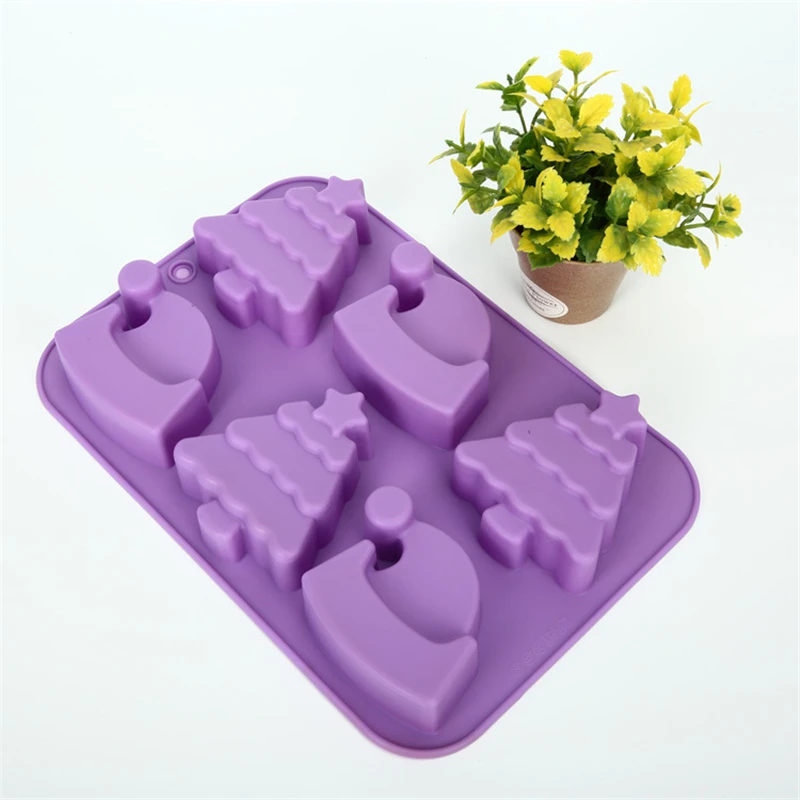 Silicone Mold Creative 6 Even Christmas Tree Hat Shape Soap Mould DIY Cake Decorating Chocolate Baking Tool Hand Made QY54 | Дом и сад