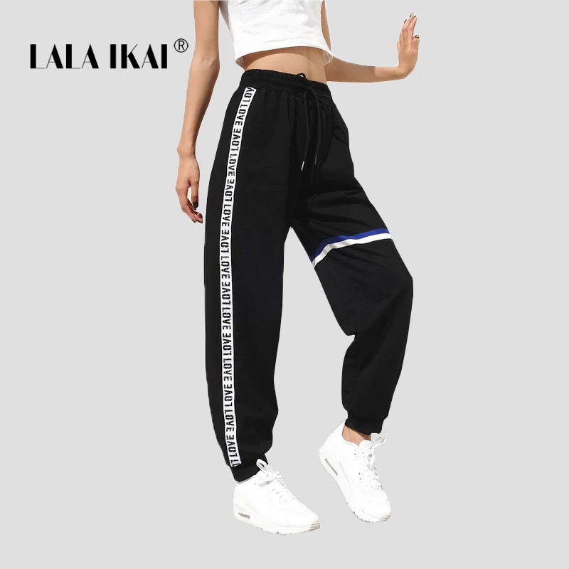 LALA IKAI/High Street Chic шаровары Для женщин ленты Лоскутная Полосатый сбоку Женские Брюки