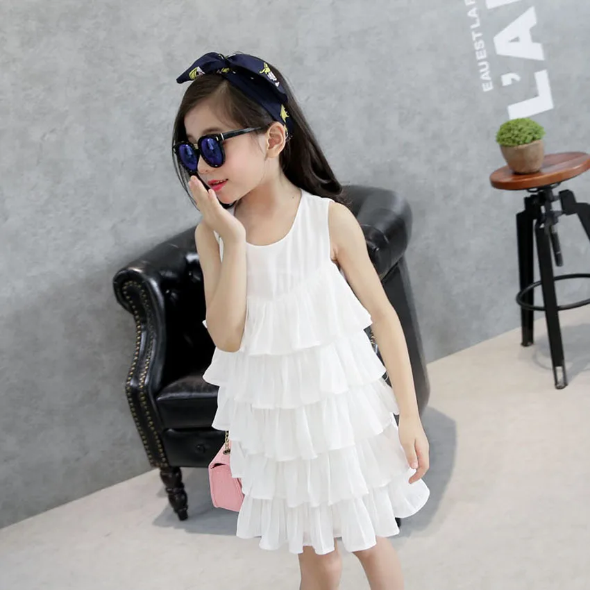 Платье для девочек новинка 2017 года летнее платье плиссированное шифоновое в