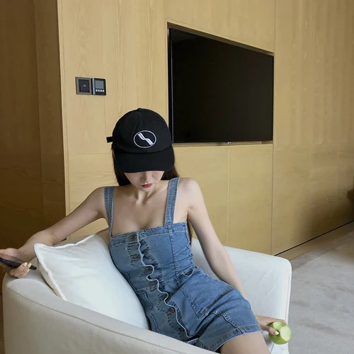 

New Summer Mini High Waist Women Dress Vintage Single-breasted Jean Strap Dress Female Slim Sexy Bag Hip Demin Dress