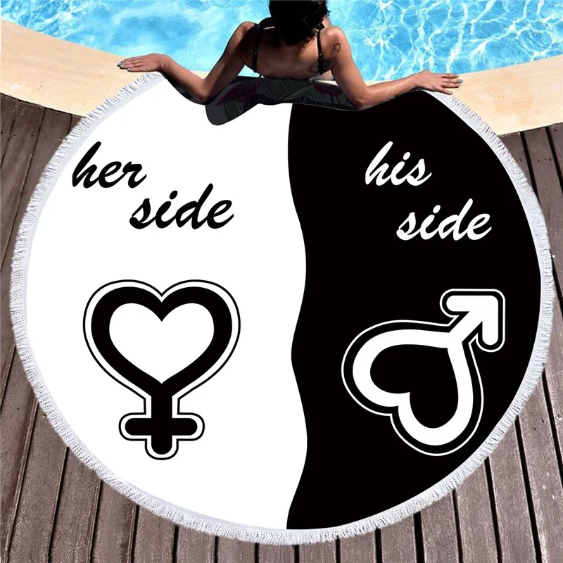 Черное круглое пляжное полотенце из микрофибры для взрослых быстросохнущие