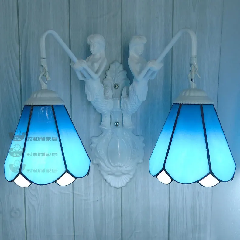 

European style Mermaid Tiffany wall lamp garden Mediterranean bathroom mirror light wall lamp