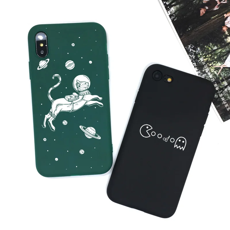 Милый мультяшный чехол QaQsam для iPhone X 6 6S 7 8 Plus черный белый с изображением животных