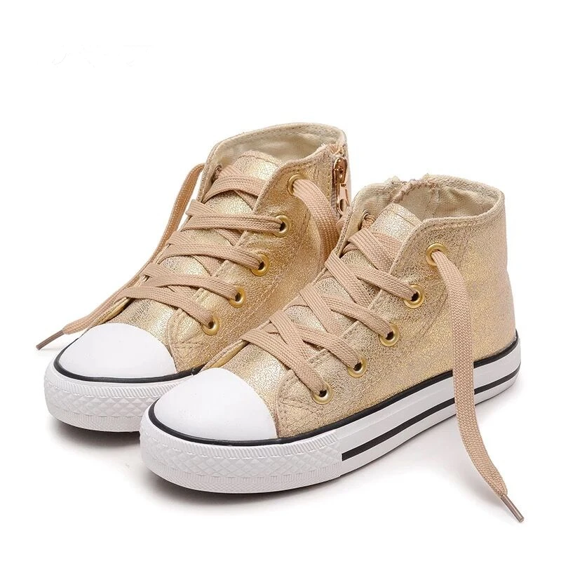 LIULIVERSON~Pearlized Gold Red Children's High Top Sports Shoe for Baby Boys and Girl Canvas Casual Fashion Sneakers | Детская