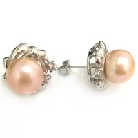 9 10mm aaa natural pink button pearl 925 sterling silver stud women earring