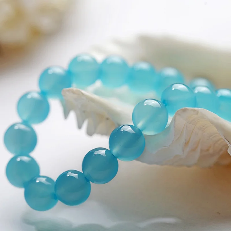 12 мм модный браслет с морским голубым кварцем и кристаллами Женское мужское