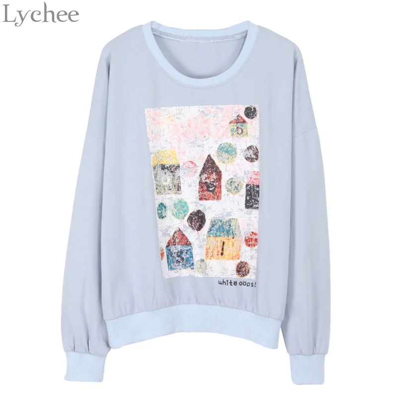 Весенне-осенний Женский свитшот Lychee с принтом дома повседневный свободный