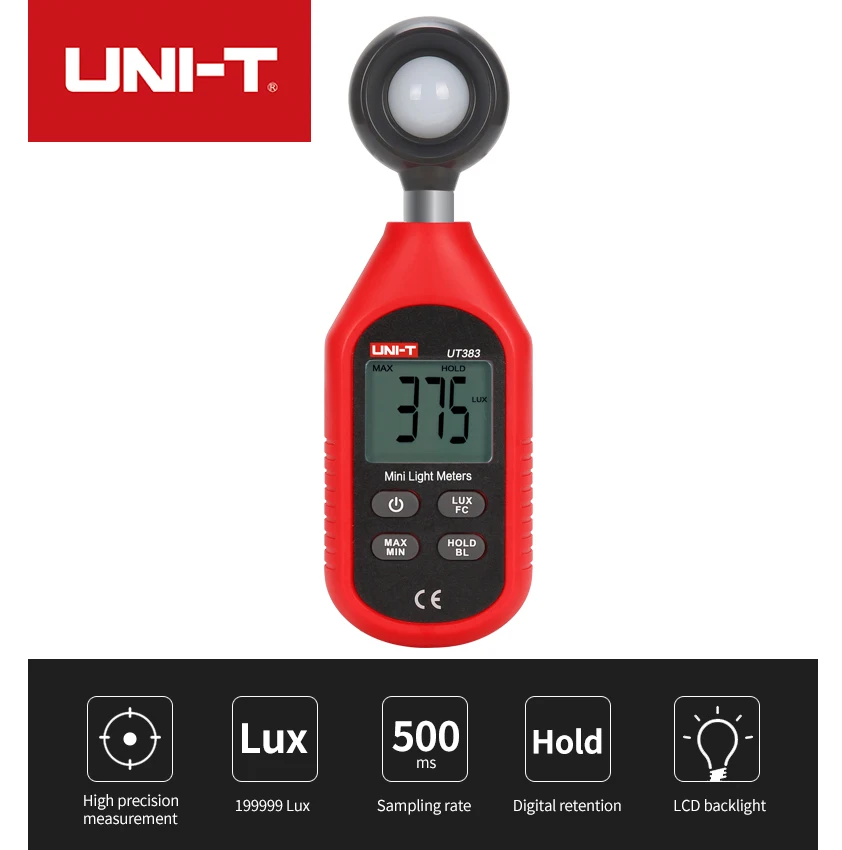 UNI-T UT383 серия светильник 199999 Люкс Цифровой Люксметр яркость люкс Fc тест макс мин осветители фотометр UT383 BT