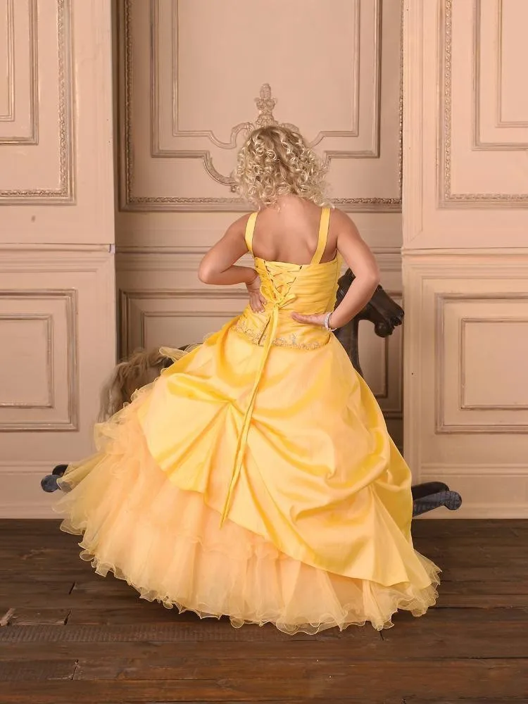 

High Quality Yellow Organza Girl's Pageant Dresses 2017 Arrival Spaghetti Strap 2014 Lace-Up Back Floor Length Ball Gown ZP040
