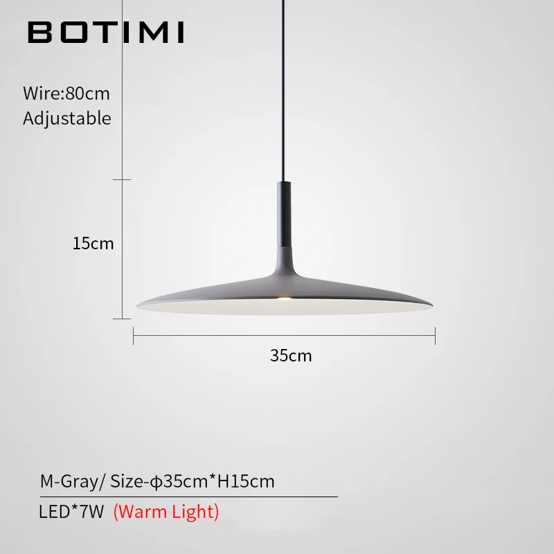 M-Gray-1 Light BOTIMI современный светодиодный подвесной светильник s с серым металлическим абажуром для столовой, Регулируемый белый железный подвесной светильник - Цвет корпуса: M-Gray-1 Light