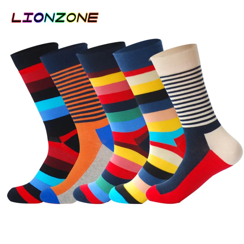 LIONZONE 1 пара мужских забавных 3D носков носки для мужчин красочные полосатые теплые
