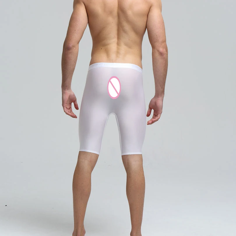 Мужские однотонные ультратонкие бесшовные удлиняющие боксеры из ледяного шелка