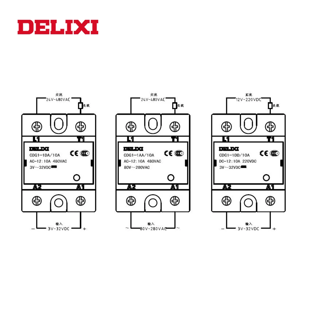 DELIXI твердотельные реле CDG1 SSR 15DA 3 32 В постоянного тока в переменный 24 480V AC модуль