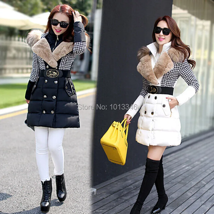 Пальто и куртки 2016 зимняя куртка женщин шить верхняя одежда Хаундстут меховым
