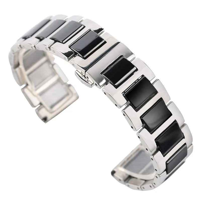 Черный ремешок из нержавеющей стали 18 мм 20 часы керамика стиль для часов лучшая