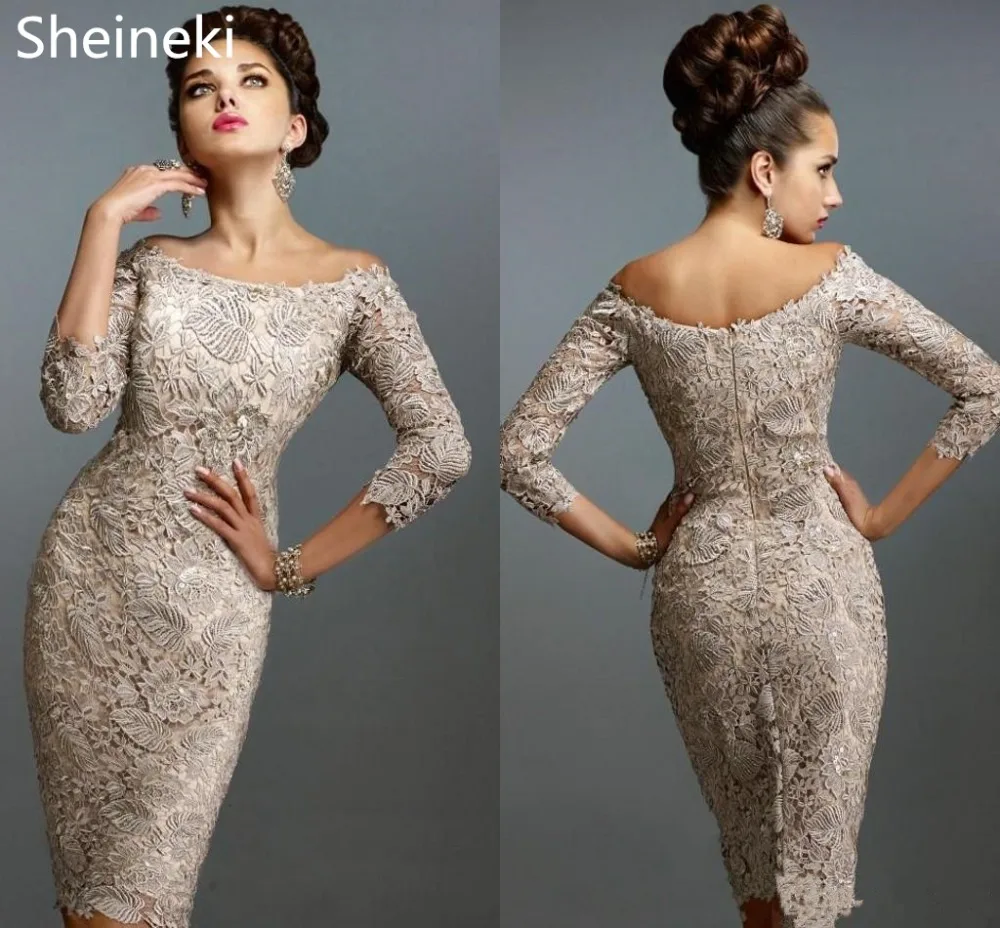 

Off The Shoulder Lace Short Mermaid Mother of the Brides Dresses Knee Length Sheath Formal Party Cocktail Dresses Custom Made