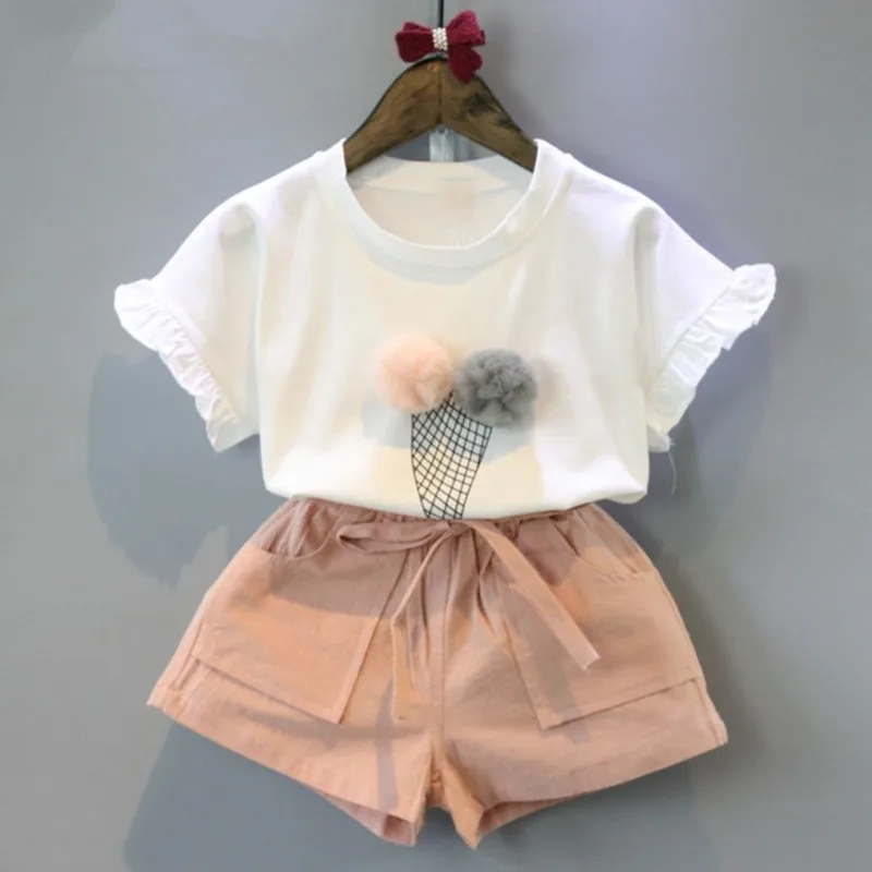 

Girls Clothing Sets 2019 Summer Cotton Vest Two-piece Sleeveless Children Sets Casual Fashion Girls Clothes Suit