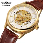 Часы наручные Winner Мужские механические, модные брендовые аналоговые стильные, с кожаным ремешком, со стразами