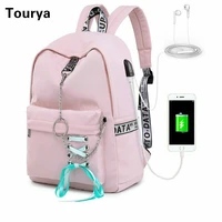 tourya fashion waterproof backpack women school bags for teenagers girls usb charge bow travel rucksack laptop bagpack mochila