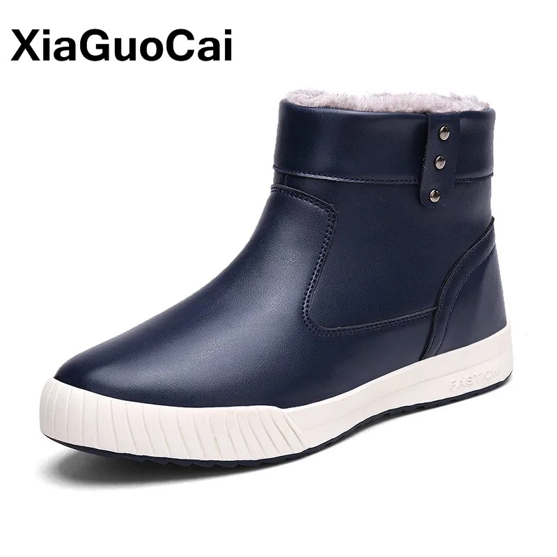 Xiaguocai зима теплая Мужские сапоги высокие Повседневная Мужская обувь из