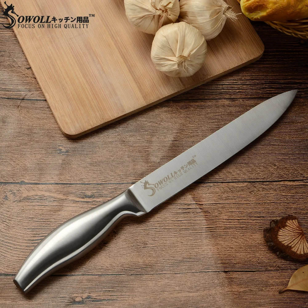 SOWOLL кухонный нож фруктовый Santoku шеф повара острый из нержавеющей стали с полой