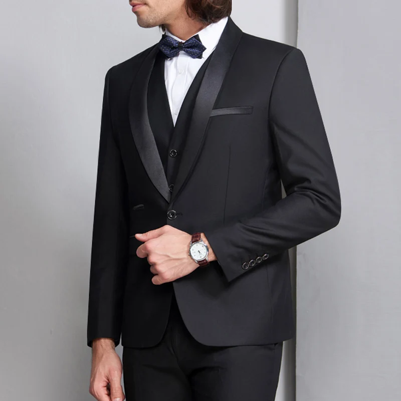 Black Groom Tuxedo for Wedding Prom Men Suits 3 Piece Smoking Formal Slim Fit Ceremony Male Clothes Set Vest Jacket Pants | Мужская