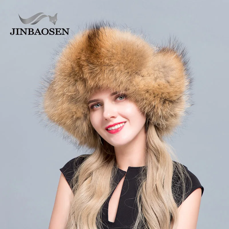 Зимняя шапка JINBAOSEN Lei Feng лыжная с лисьим мехом енота теплые наушники 2019|Женские