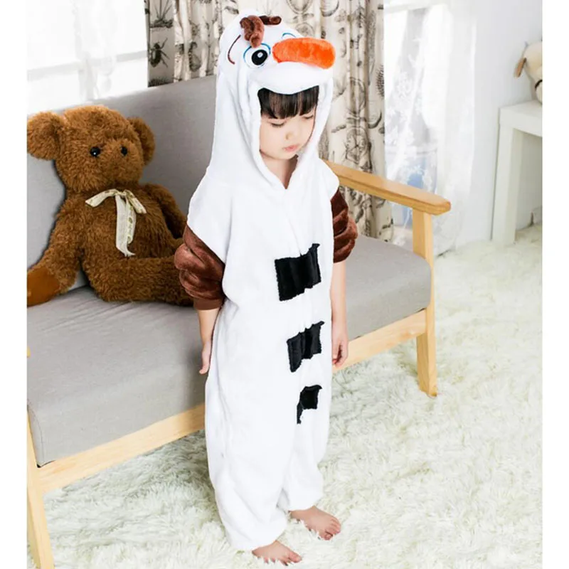 Flannel Soft Snowman Pajama for Kid Boy Girl Winter Warm Jumpsuit Anime Olaf Costume Onesie Cosplay