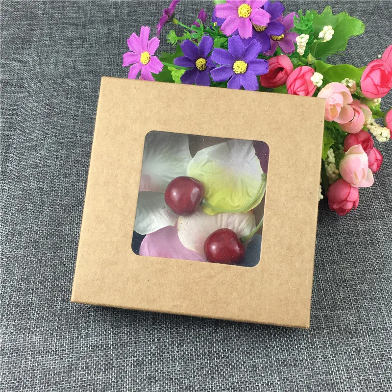 

12Pcs Brown Black Kraft Paper Box With Transparent PVC Window High Quality Display Jewelry Boxes Packaging Accept Custom Logo