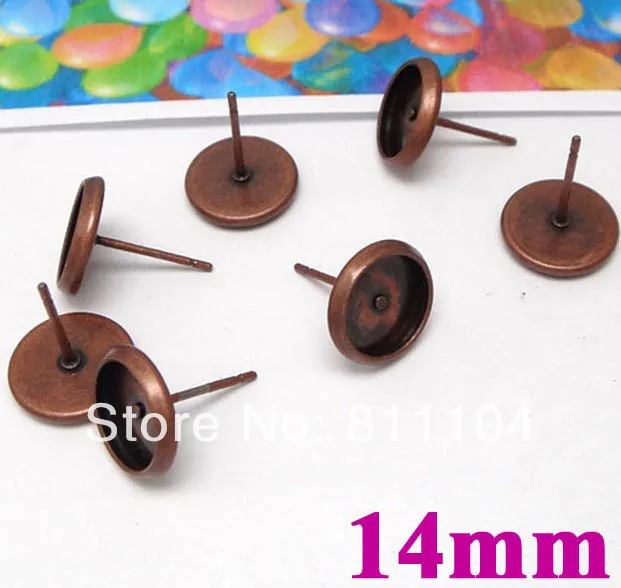 

14mm Vintage Antique Copper Plated Blank Earrings Base Circle Bezel Tray Stud Pins Earrings Post Settings Findings Wholesale