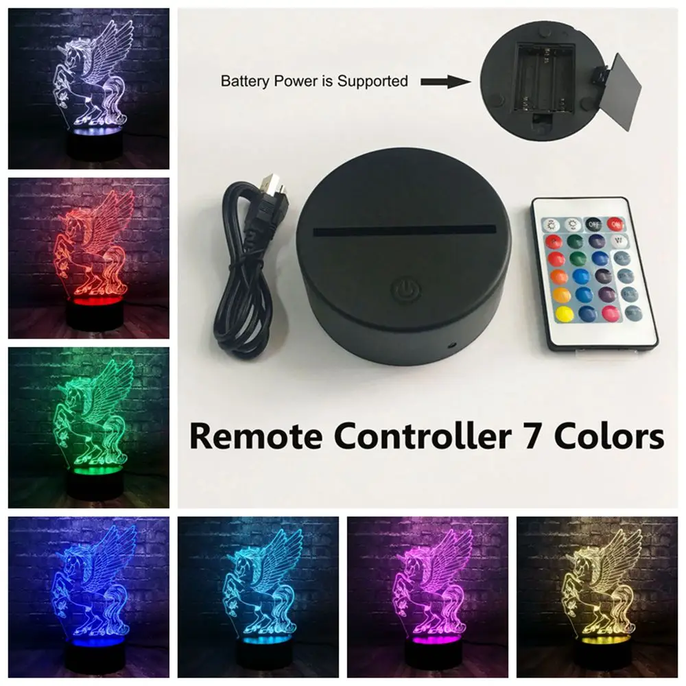 Новая иллюзия акриловая панель 3D светодиодный RGB Лошадь Единорог 7 цветов USB зарядка для детской комнаты декор ночной Светильник для настроения подарок на день детей