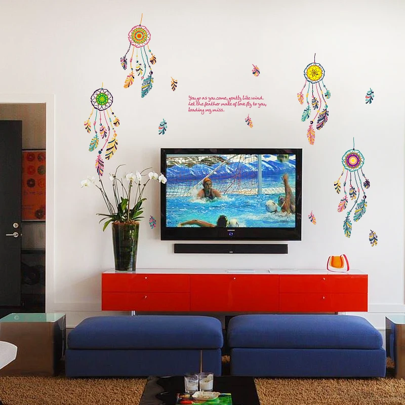 Feather Dreamcatcher Quote Living Room Bedroom Removable Self-adhesive Furniture Window Wall Stickers Decals Decor Mural dc18 | Дом и сад