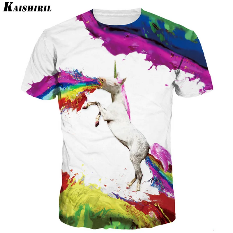 3D Футболка Мужская Радуга Единорог Лошадь напечатанная футболка Повседневная