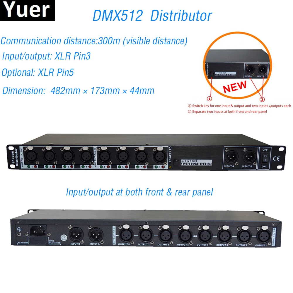 

8DX2DU Distributor DMX512 Light Stage Lights Signal Amplifier Splitter DMX Distributor Disco DJ KTV Stage Light Signal Amplifier