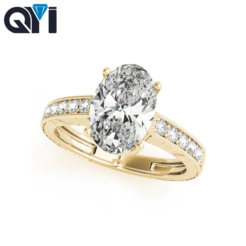 QYI 14 k желтое золото женские кольца 3 ct обручальное кольцо с искусственным бриллиантом свадебное кольцо женские ювелирные изделия подарок