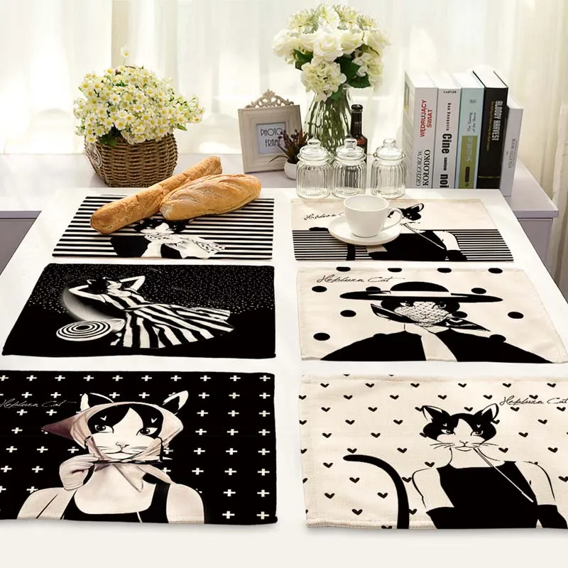 42*32 см lady Cat pattern Кухня Коврики на стол для обеденного стола хлопок Салфетки