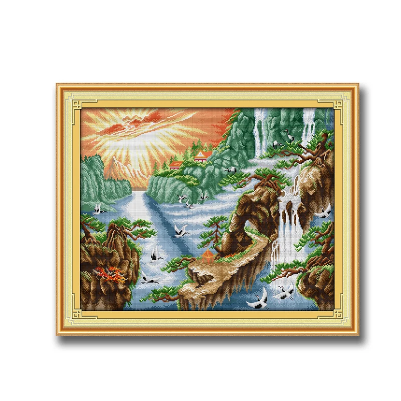 Набор для вышивки крестиком Sunshine waterfall crane dmc 14CT 11CT Китайская вышивка | Дом и сад