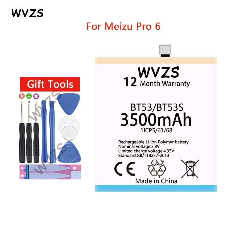 Wvzs 3500 mAh литий полимерный аккумулятор BT53 для Meizu Pro 6 сменные батареи|Аккумуляторы