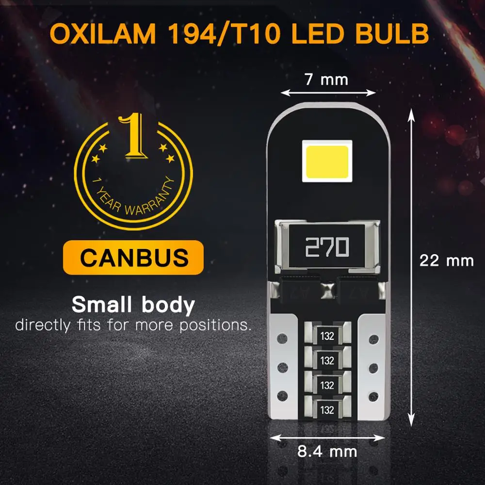 10 шт. T10 LED W5W Canbus лампа для Peugeot 206 207 307 407 308 3008 508 2008 без ошибок салона автомобиля