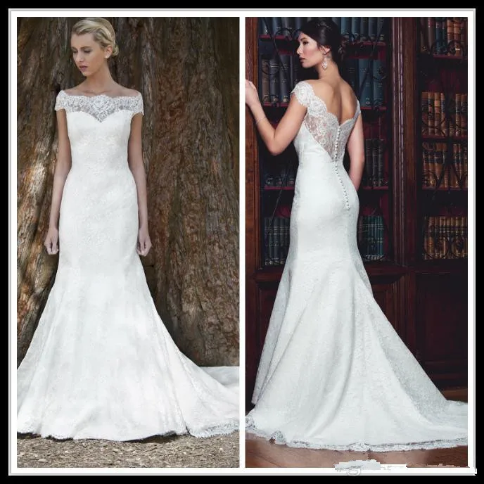 Новый Дизайн С Плеча Коротким Рукавом Кружева Русалка Свадебные Платья платья На