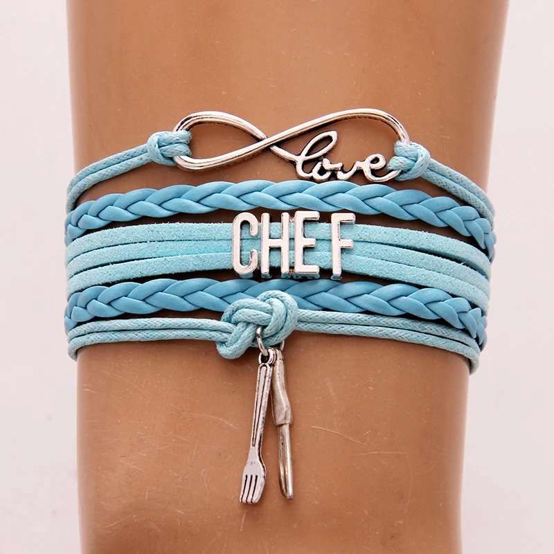 (10 шт./лот) браслет Infinity Love Chef браслеты нож и вилка шарм плетеный кожаный ювелирные