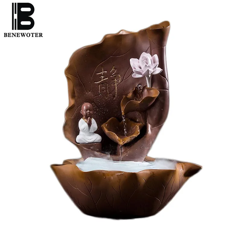 Винтажный полимерный милый монах фэн-шуй 110 В водяной фонтан с лотосом