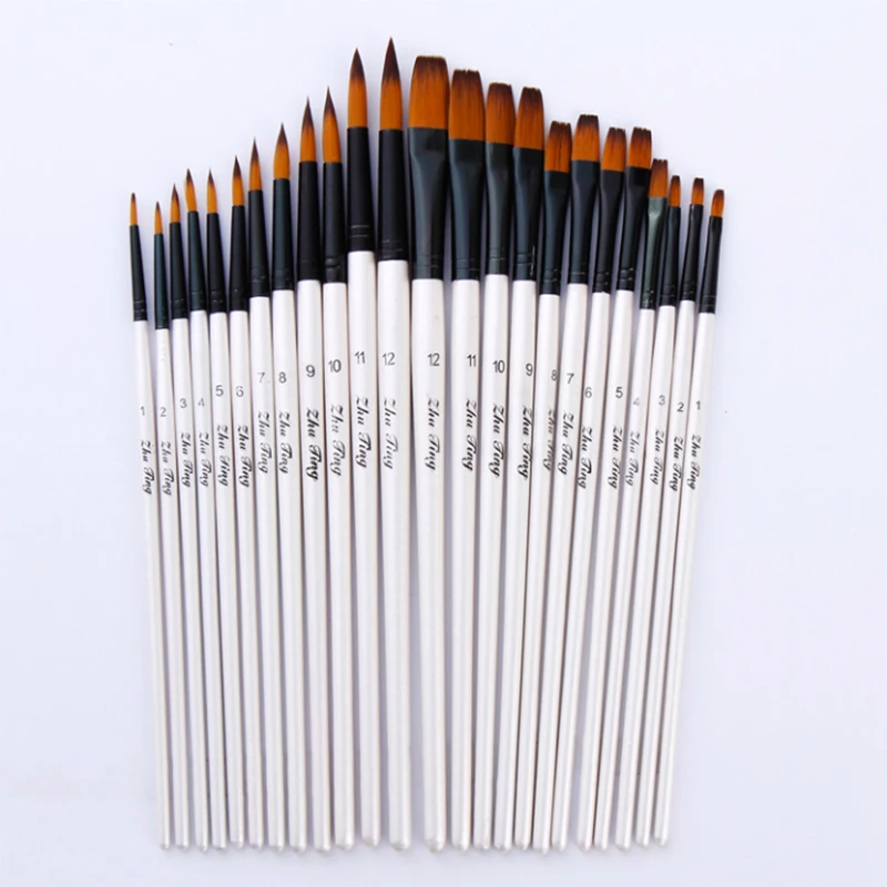 

12 or 24pcs Painting Brush Watercolor Brush Oil Paint Brush With Nylon Hair For School Drawing Artist Supplies