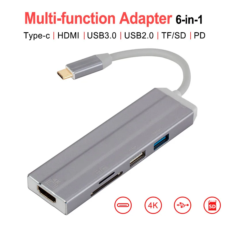 

6 in 1 Type C HUB to HDMI Adapter Charger 4 in 1 Type C to USB SD/TF Card Converter Hub Adapter for Samsung Huawei