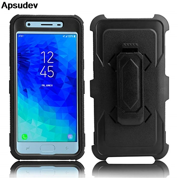 Защитный чехол Apsudev для Samsung J3 2018 мягкий гибридный защитный из ТПУ с зажимом ремня