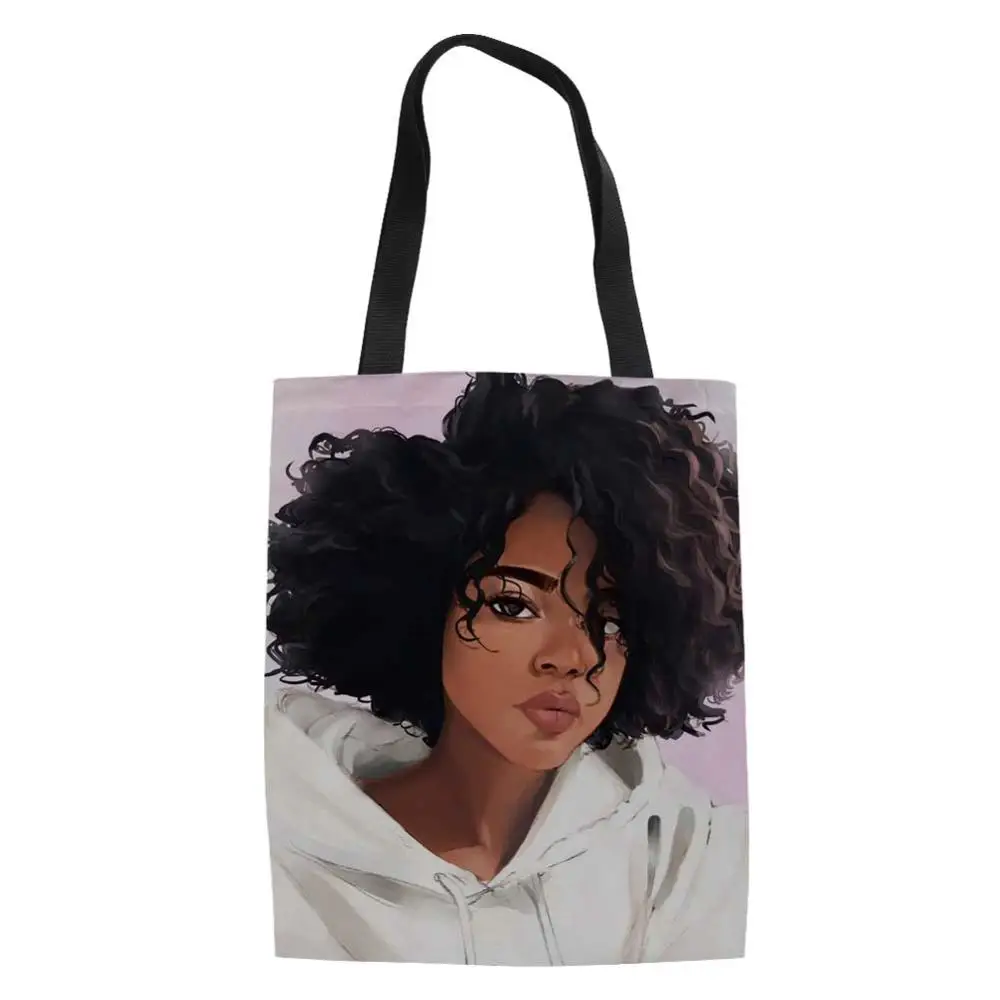 YQ3428Z22 THIKIN черная художественная АФРИКАНСКАЯ ДЕВУШКА Печать Холст Tote сумки женские Складные хозяйственные сумки для рециркулирования дамы плечо шоппер хранения - Цвет: YQ3428Z22